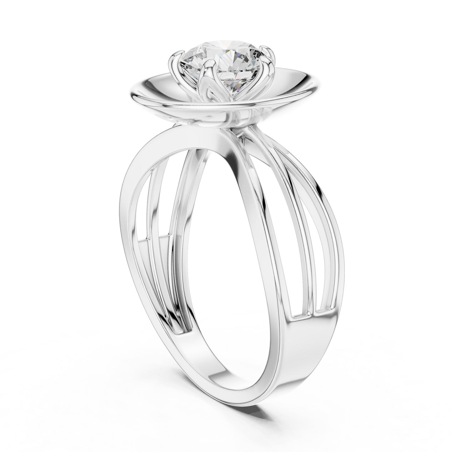 1.00 CTW Round Diamond Modern Metal Halo Solitaire Ring
