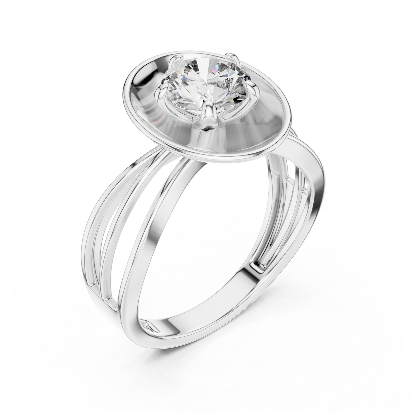 1.00 CTW Round Diamond Modern Metal Halo Solitaire Ring