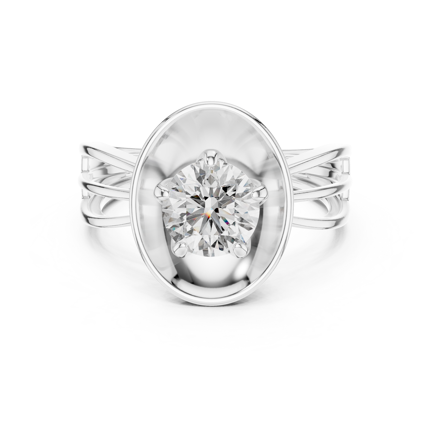 1.00 CTW Round Diamond Modern Metal Halo Solitaire Ring