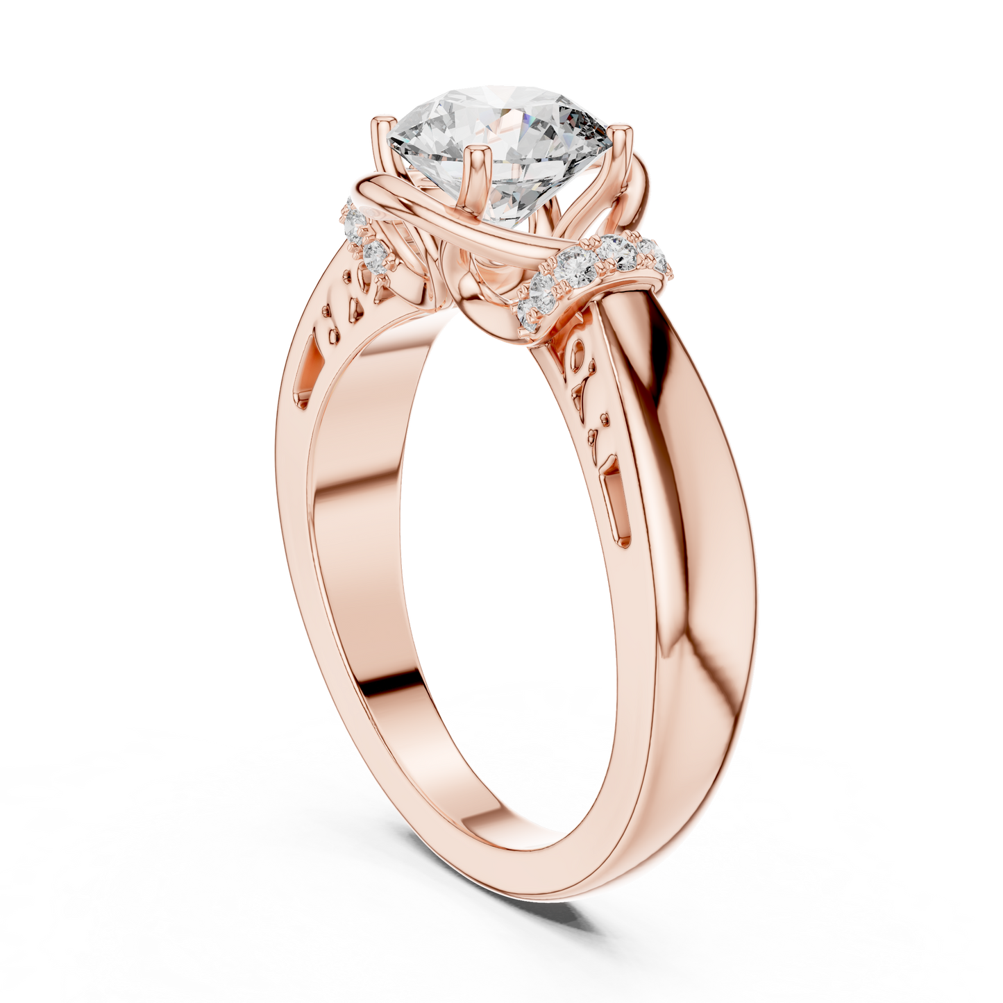 1.12 CTW Round Diamond Twisted Split Shank Ring