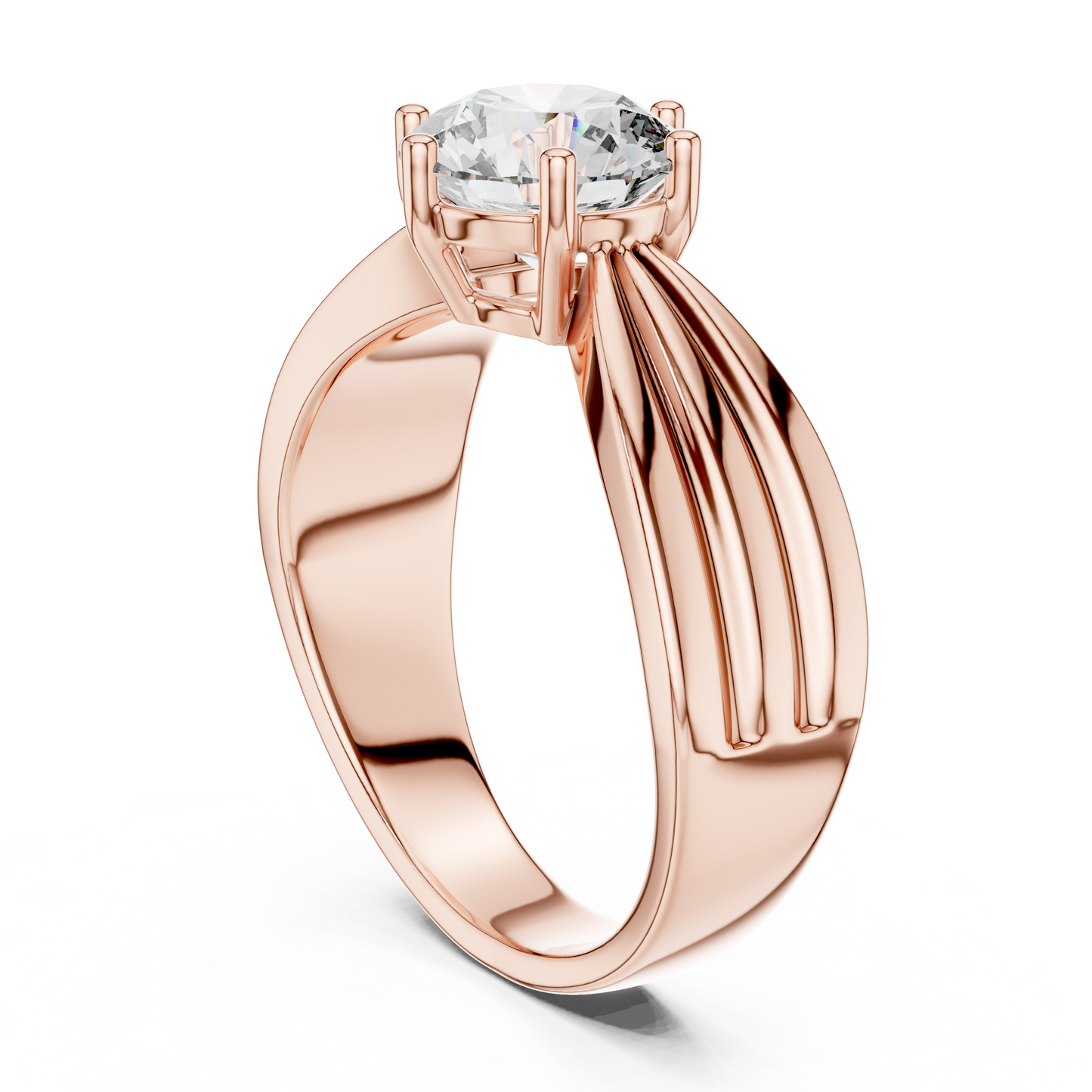 1.25 CTW Round Diamond Solitaire Engagement Ring with Fluted Band