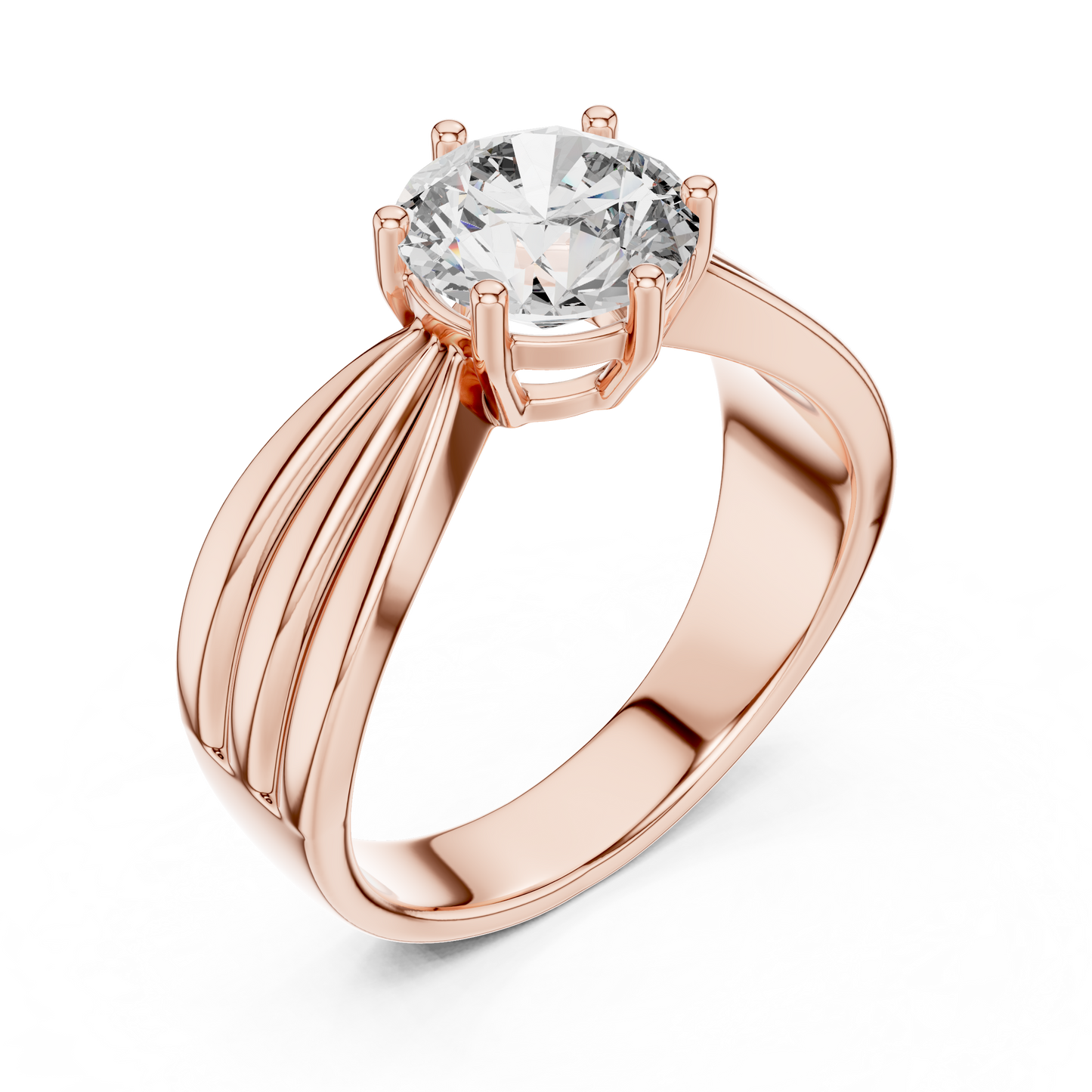 1.25 CTW Round Diamond Solitaire Engagement Ring with Fluted Band