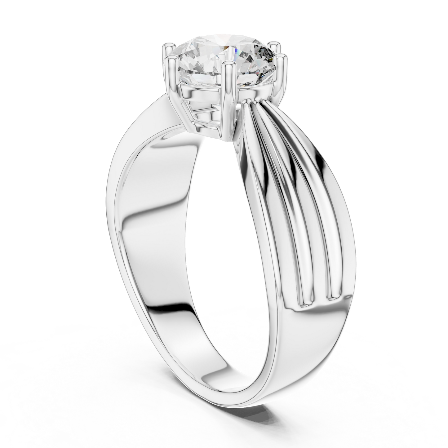 1.25 CTW Round Diamond Solitaire Engagement Ring with Fluted Band
