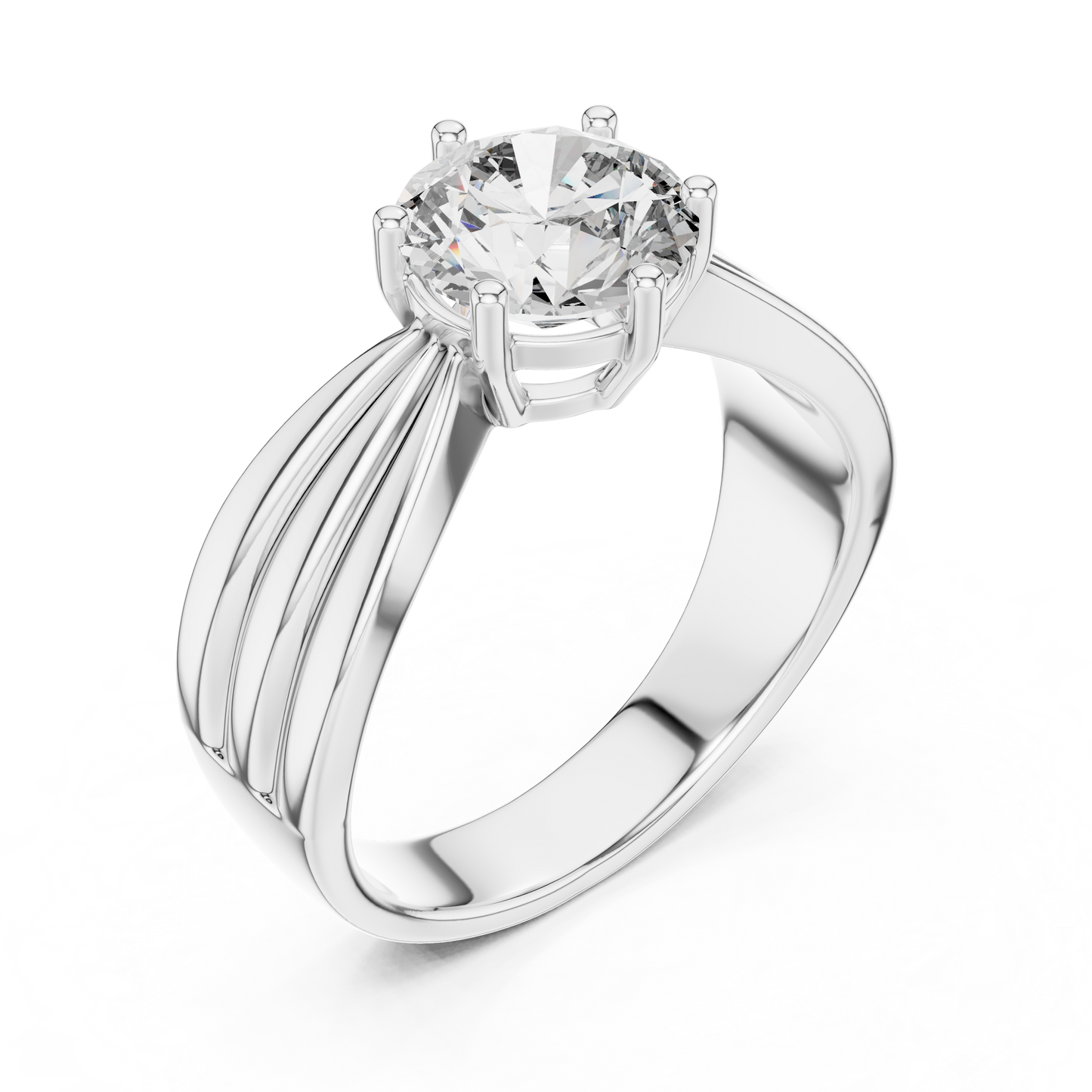 1.25 CTW Round Diamond Solitaire Engagement Ring with Fluted Band
