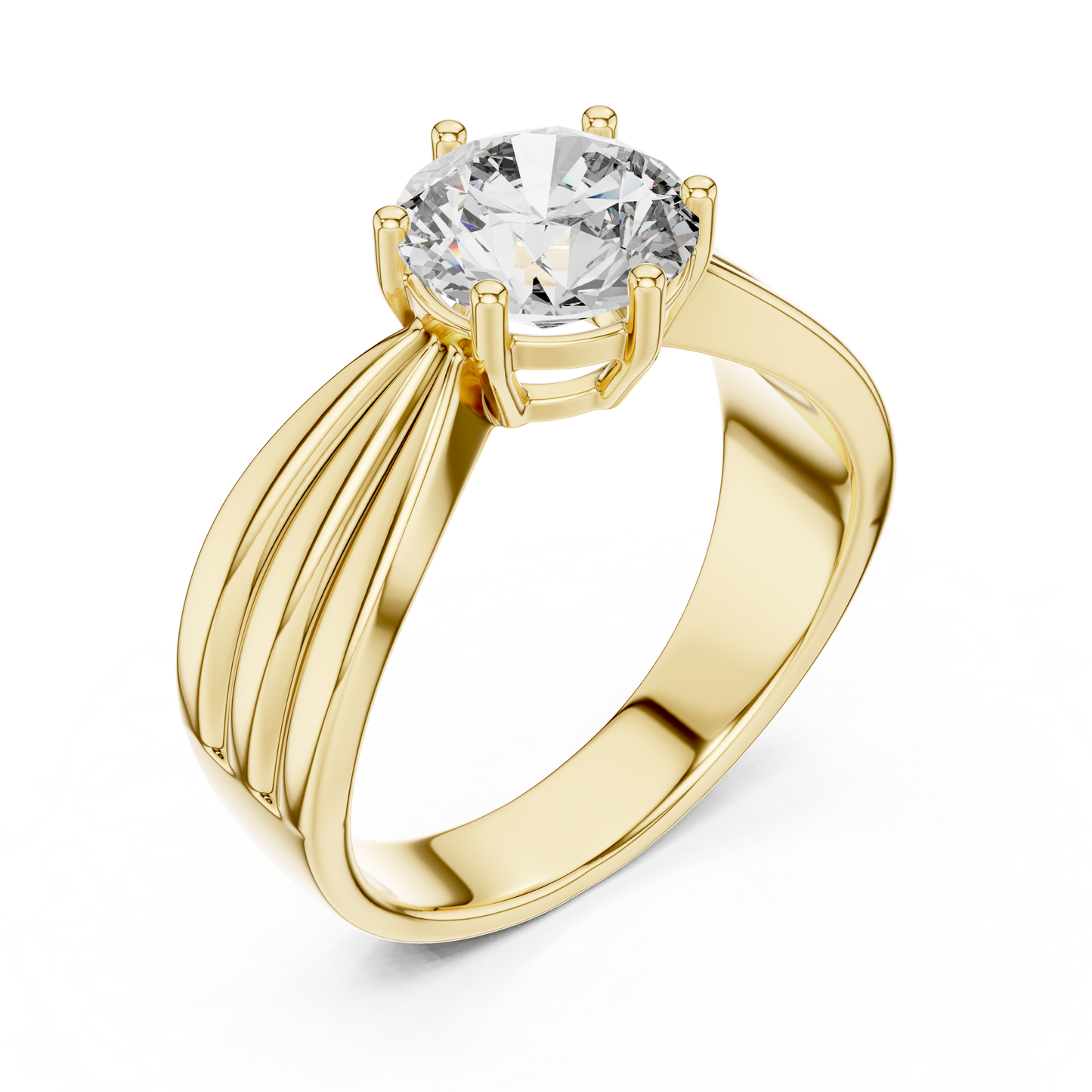 1.25 CTW Round Diamond Solitaire Engagement Ring with Fluted Band