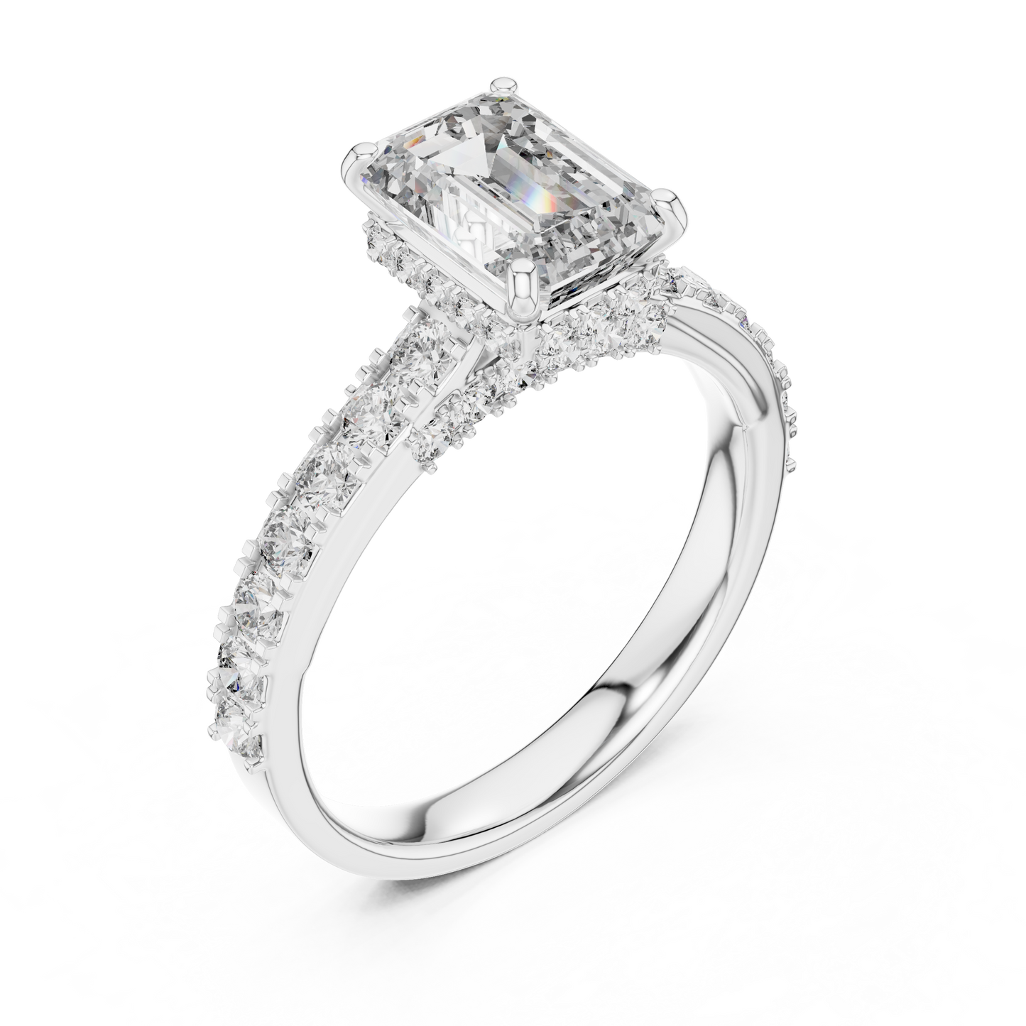 Elegant Emerald Solitaire Ring with Diamond Band