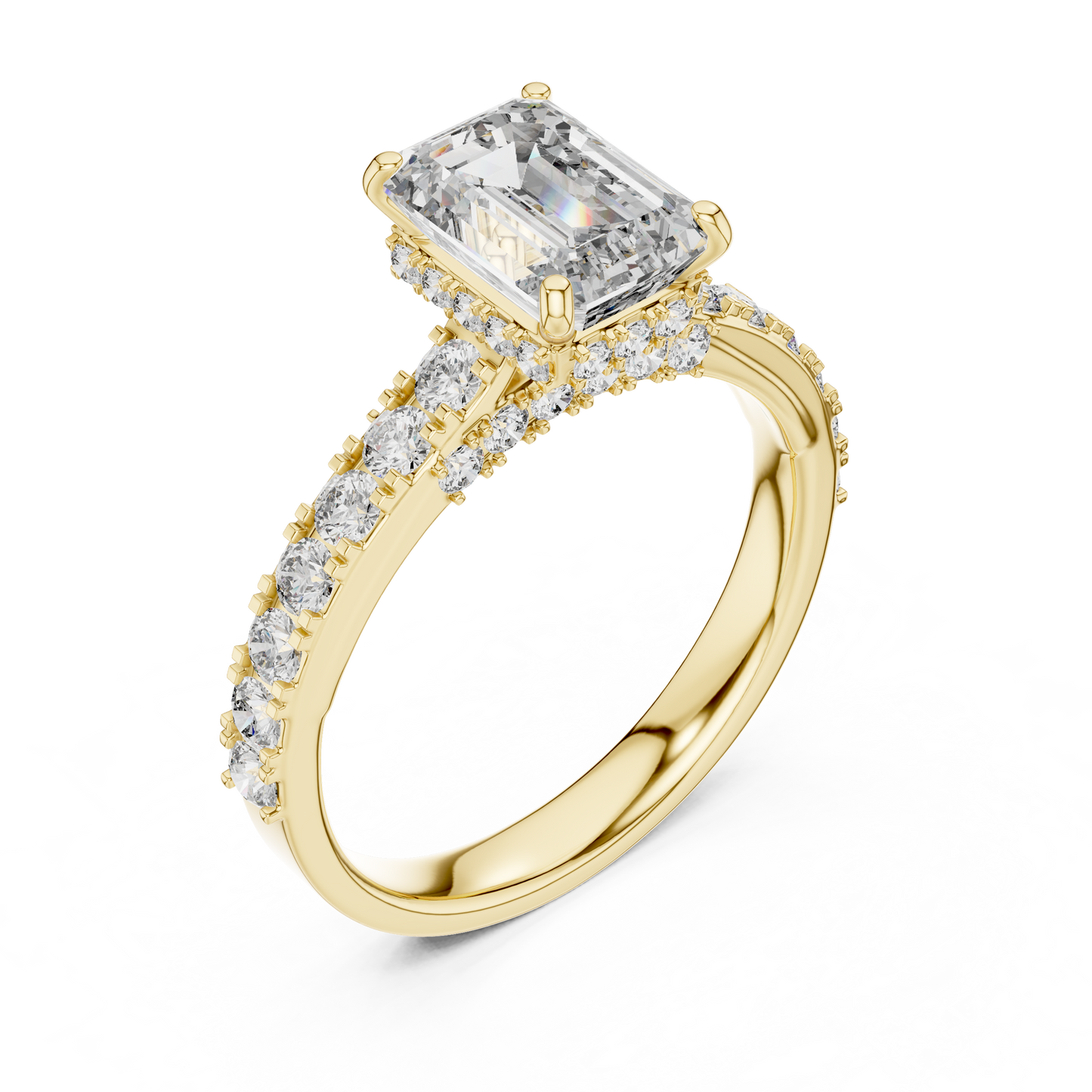 Elegant Emerald Solitaire Ring with Diamond Band
