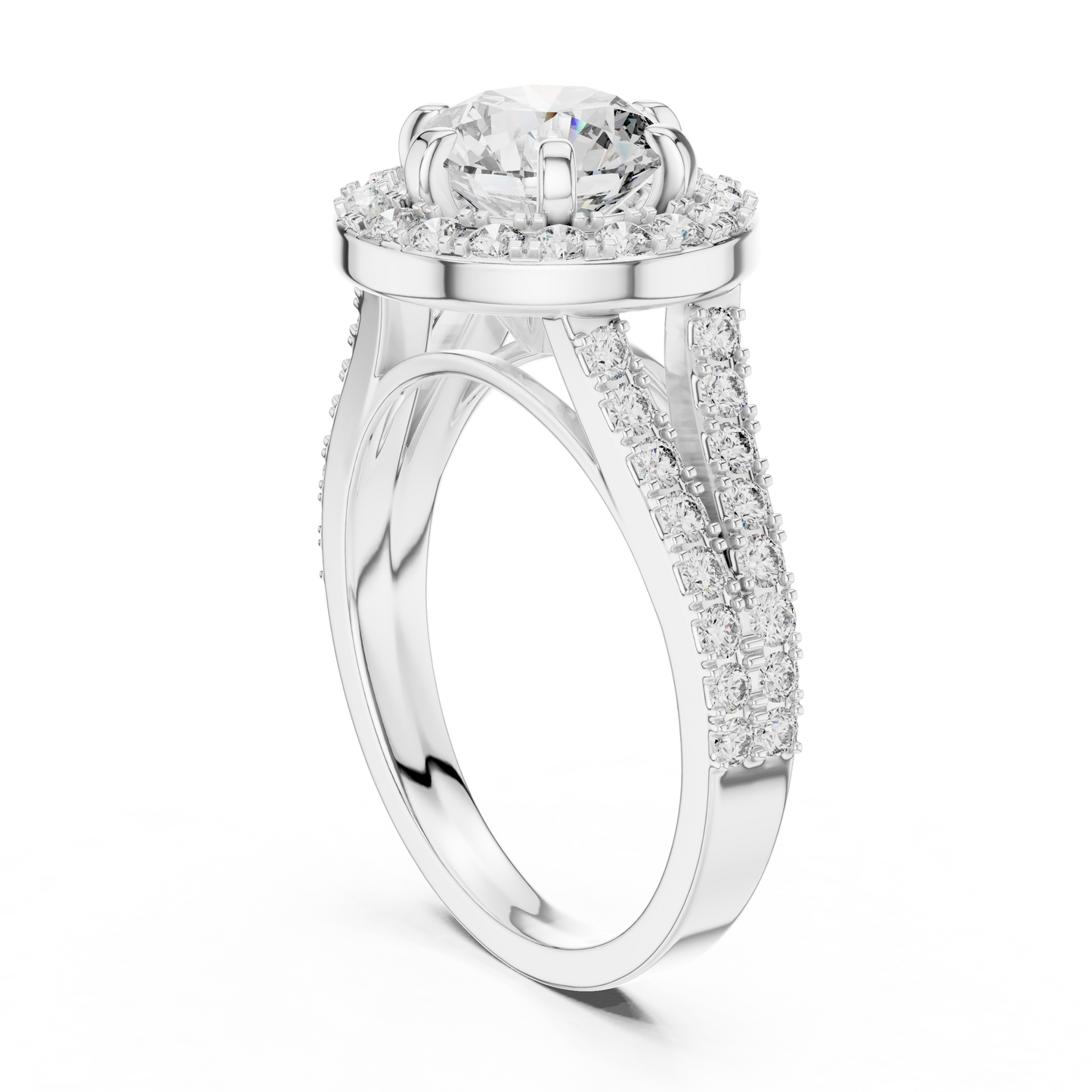2.03 CTW Round Halo Split Shank Diamond Engagement