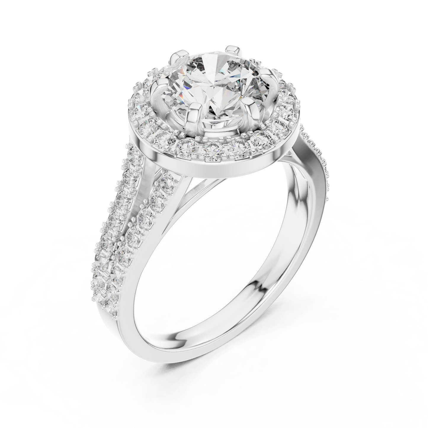 2.03 CTW Round Halo Split Shank Diamond Engagement
