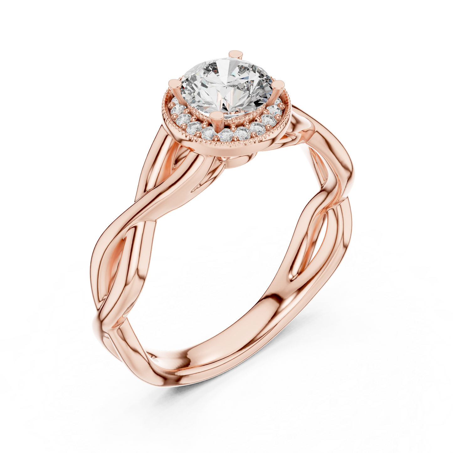 Round Halo Engagement Ring with Infinity Band