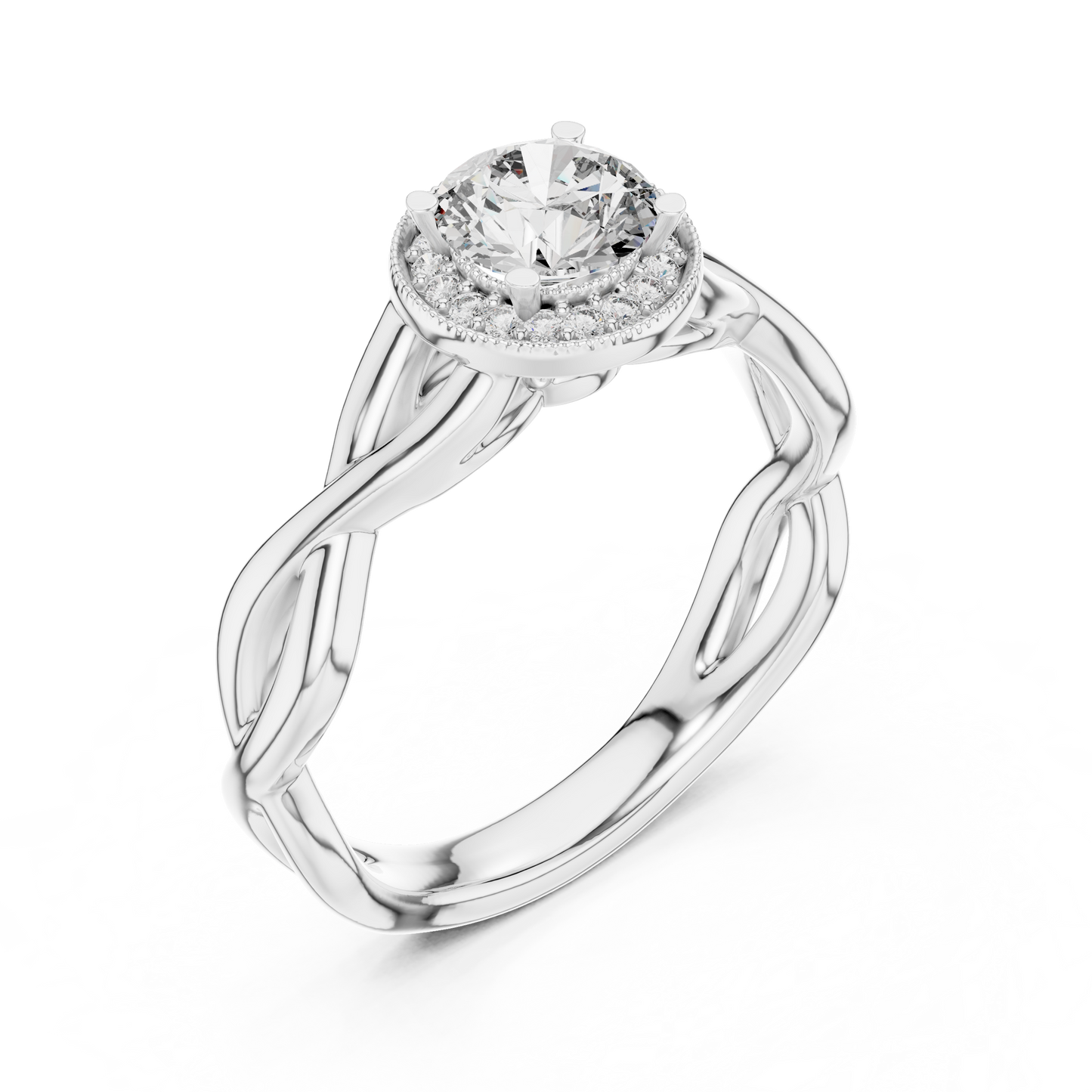 Round Halo Engagement Ring with Infinity Band
