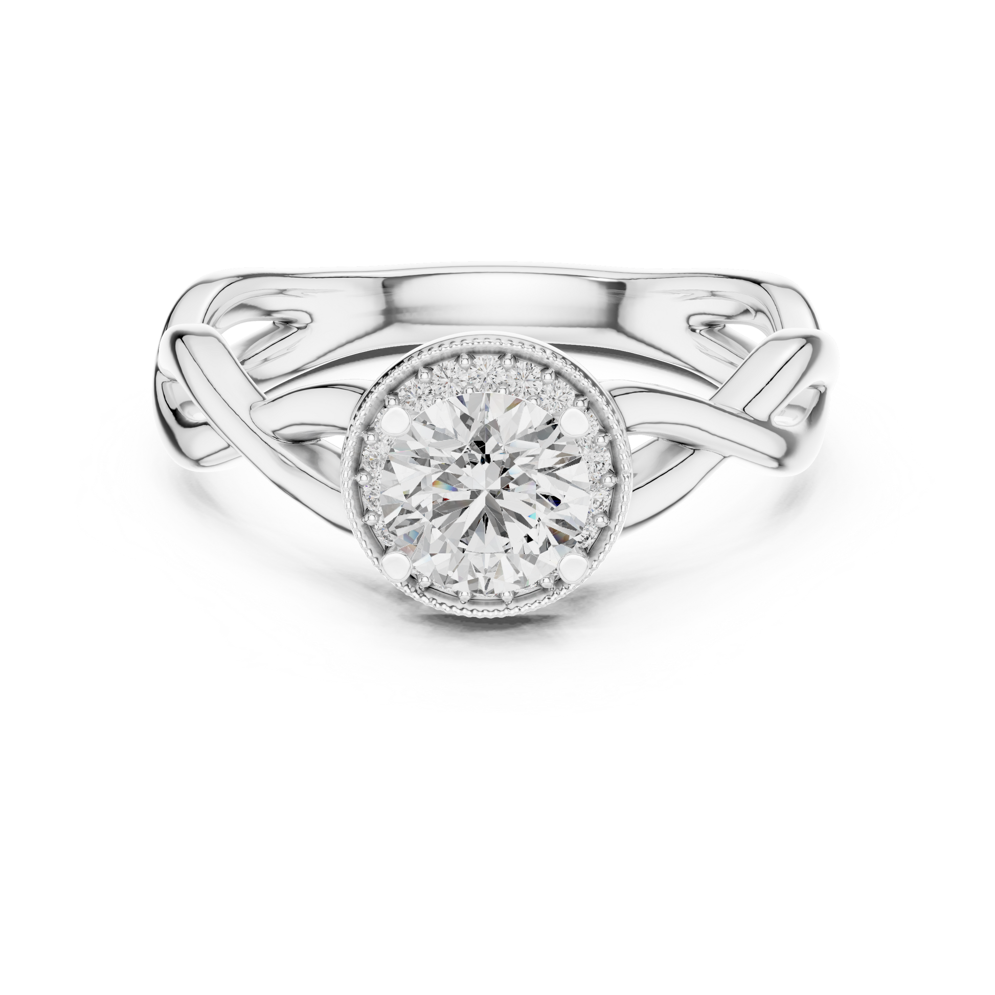 Silver ring with a diamond on a white background