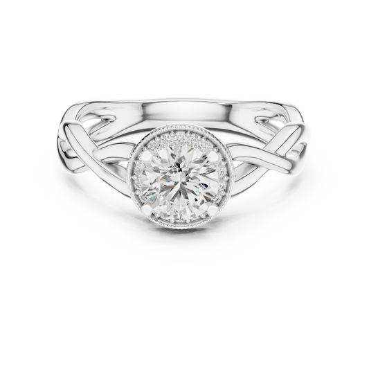 Silver ring with a diamond on a white background